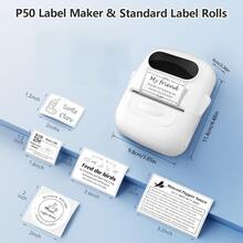 Marklife P50 White Thermal Label Maker, Inkless Printer, Portable Wireless Label Printer For Barcode, QR Code, Jewelry, Retail Clothing Tag, Labeling, Home, Office, Compatible With Phone Android, IOS, With 1 Roll Sticker