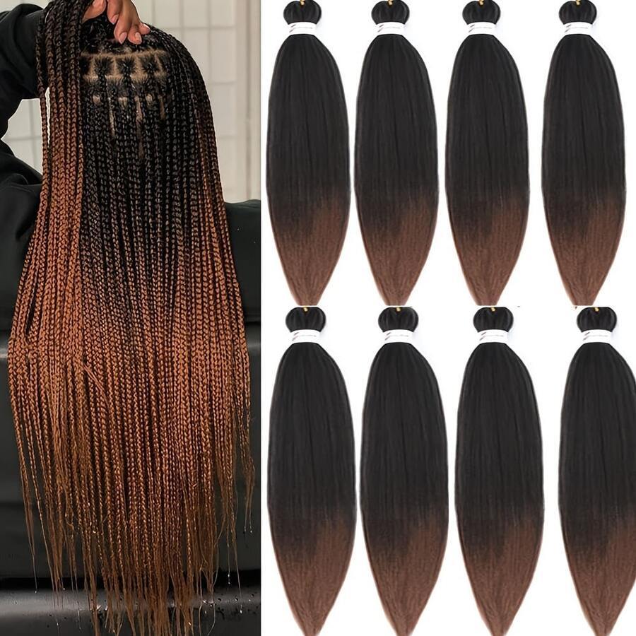 26/32英寸 8片装 自然黑色合成假发接发，专业柔软Yaki纹理，不痒，可加热造型，适合编发 - 彩色 - 查看 1