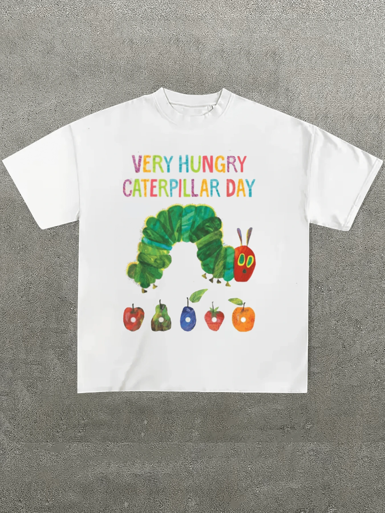 Eric Carle's CaterpillarS-Themed Graphic Tee,Casual Digital Print Pure Heavy Cotton T Shirt,220g Cotton T-Shirt,Gift,Summer,Unisex - 白色 - 查看 1