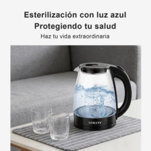 Hervidor Eléctrico de Vidrio 2L 1500W con Luz Azul LED / Jarra Tetera Transparente Apagado Automático / Hervidor Rápido para Té Café Infusiones Leche / Base Acero Inoxidable + Protección contra Ebullición en Seco / Vidrio Borosilicato Resistente + Filtro Antical / Ideal Cocina Hogar Oficina - Negro - Ver 4
