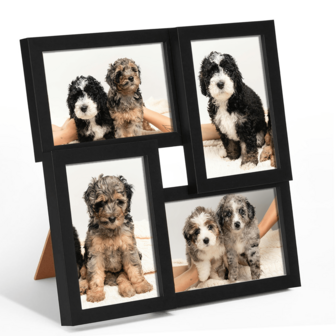1 st formsprutad fotoram med 4 foton | Passar 4x6 foton | Svart, vit och brun | Perfekt för personlig heminredning, minnessaker och presentidéer