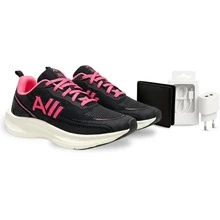 Kit Feminino Tênis Esportivo Academia + Carteira de Mão Pequena + Carregador Tipo C Dupla Entrada - PRETO PINK - Visão 2