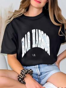 Womens  Bar Harbor Maine Shirt, Distressed Bar Harbor Maine Tee, Cute  Bar Harbor Hoodie, Retro Varsity Style Graphic Tshirt T-shirt - Negro - Ver 2