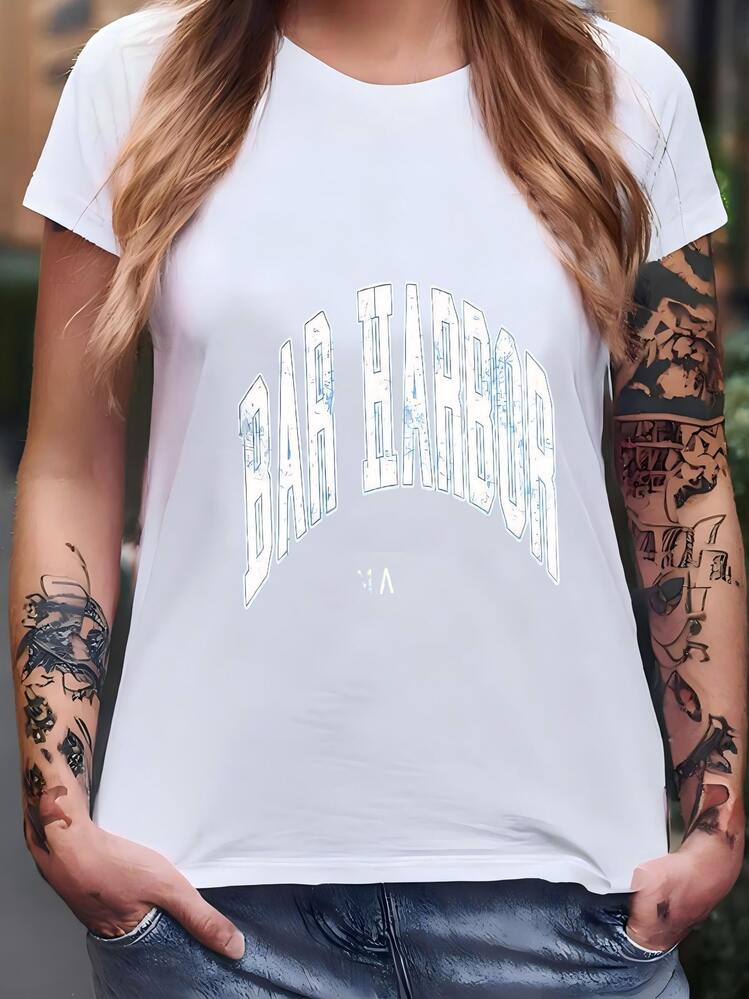 Womens  Bar Harbor Maine Shirt, Distressed Bar Harbor Maine Tee, Cute  Bar Harbor Hoodie, Retro Varsity Style Graphic Tshirt T-shirt - Blanco - Añade 1