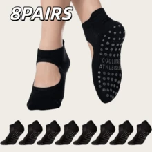 8 Pairs Women's Pilates Socks With Grips, Hollow Out Yoga Socks, Non-Slip Round Neck Ballet Socks, Pilates Gift - Multicolor - View 8