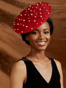 1件装女士仿珍珠茶会帽，肯塔基德比迷你圆帽，教堂帽，婚礼头饰，发箍，迷你高顶礼帽，迷你帽，派对头饰 - Style A - 查看 5