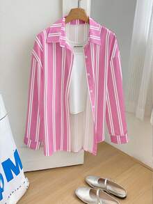 Women's Casual Basic Striped Pointed Collar Long Sleeve Shirt (With Button Pocket), Suitable For Spring, Autumn And Winter, Daily Commute Outfit - Multicolor - View 5