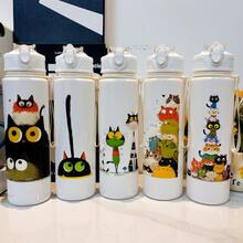 1 pieza Botella de agua deportiva con diseño de niña de dibujos animados - 750ml, vaso con pajita, con correa, a prueba de fugas, anti-caída, portátil - Adecuado para viajes, actividades al aire libre, estudiantes, jardín de infantes, escuela - Multicolor - Ver 1