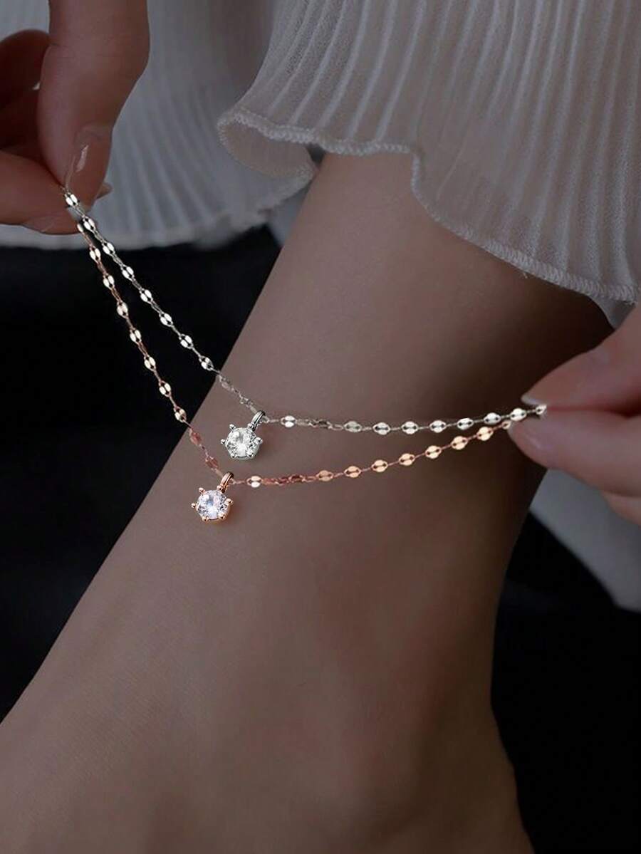 This S925 Sterling Silver Anklet Is Inlaid With A Diamond, Featuring A Fashionable Design. It Is An Ideal Gift For Valentine's Day And Birthdays, And Also A Great Choice To Give To Mothers, Girlfriends, And Best Friends.