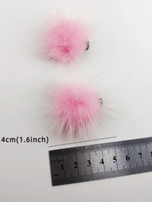 2pcs/Pack 4cm Solid Color Pom Pom Decor Hair Clips For Women, Suitable For Daily Use Cute,Pink Accessories,Hair Barrettes Claw Clips, Hair Accessories - Hồng - Xem 3