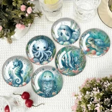 Cute Marine Life Themed Watercolor Style Round Coasters, Usually Featuring "Anthropomorphized Creatures + Scenic Elements" As The Core, Other Common Themes Include Forest, Starry Sky, Etc. Soft Texture Enhances The Healing Vibe, Serving Both Decorative And Mood-Soothing Purposes - Wooden Board-circle Coaster - View 1
