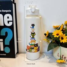 1 pieza Botella de agua deportiva con diseño de niña de dibujos animados - 750ml, vaso con pajita, con correa, a prueba de fugas, anti-caída, portátil - Adecuado para viajes, actividades al aire libre, estudiantes, jardín de infantes, escuela - Multicolor - Ver 5