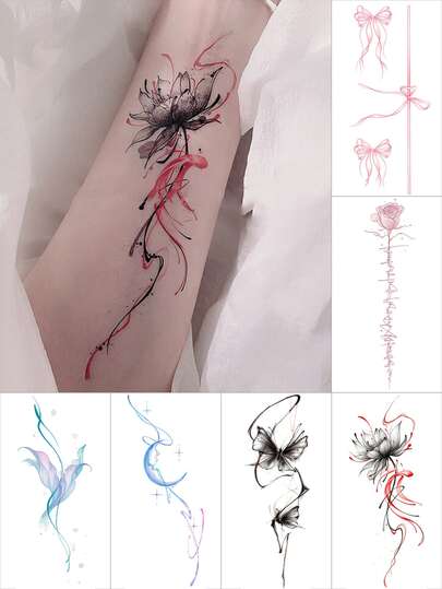 INKARTLINK INKARTINK 2~6张彩色水彩花卉、蝴蝶和奇幻图案临时纹身贴纸，逼真仿真纹身，可持续2-5天，独特设计，适合派对、送给女性的礼物，也适合情人节。