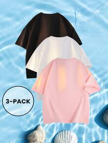 男士百搭短袖T恤三件装，黑+白+粉，适合日常穿着、居家、户外、度假、通勤、街头时尚等多种场合。 - 黑色 - 查看 3