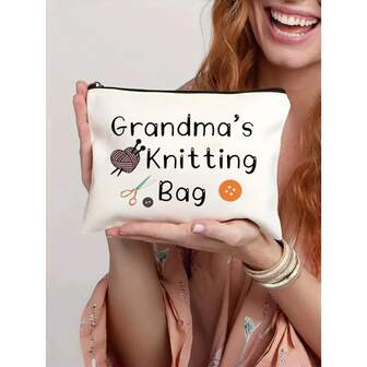 Grandma's Knitted & Crocheted Cosmetic Bag - Vintage Style Women's Zipper Makeup Pouch, Portable Travel Toiletry Organizer, Perfect Gift For Mom, Daughter, Friend On Birthday, Christmas, Mother's Day