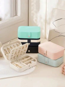 1个便携式旅行首饰盒，项链耳环戒指收纳展示盒，PU皮革大容量首饰盒，首饰柜台展示盒