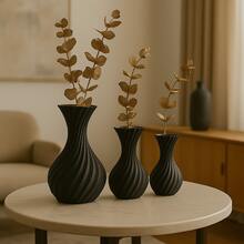 Set Of 3 Modern Spiral Decorative Vases For Living Room Or Bedroom – Minimalist And Elegant Design - 黑色 - 查看 1