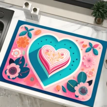 1pc Heart Art Print Absorbent Dish Drying Mat, Dish Drying Pad, Espresso Machine Countertop Absorbent Mat, Sink Drain Mat, Soft Faucet Absorbent Mat, Sink Cup Mat, Home Decor, Kitchen & Bathroom Accessories - Multicolor - View 4