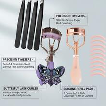 10pcs Stainless Steel Tweezer Set For Hair Removal, Beard Trimming, Eyebrow Shaping, Eyelash Curler With 10 Replacement Pads, Daily Makeup Tools - Multicolor - View 8