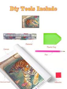 5D DIY Diamond Painting | Animal Diamond Painting Set, Depicting An Elegant Tiger Reclining In A Bathtub. Complete Rhinestone Mosaic Craft Set. High-Definition Diamond Art. Gift-Grade Diamond Painting, Helps Focus Mind And Relieve Stress Through DIY. (Frameless)
