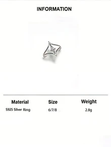 925纯银独特几何合成方晶锆石女士戒指，时尚个性化珠宝，适合派对和各种场合 - 銀色 - 查看 8