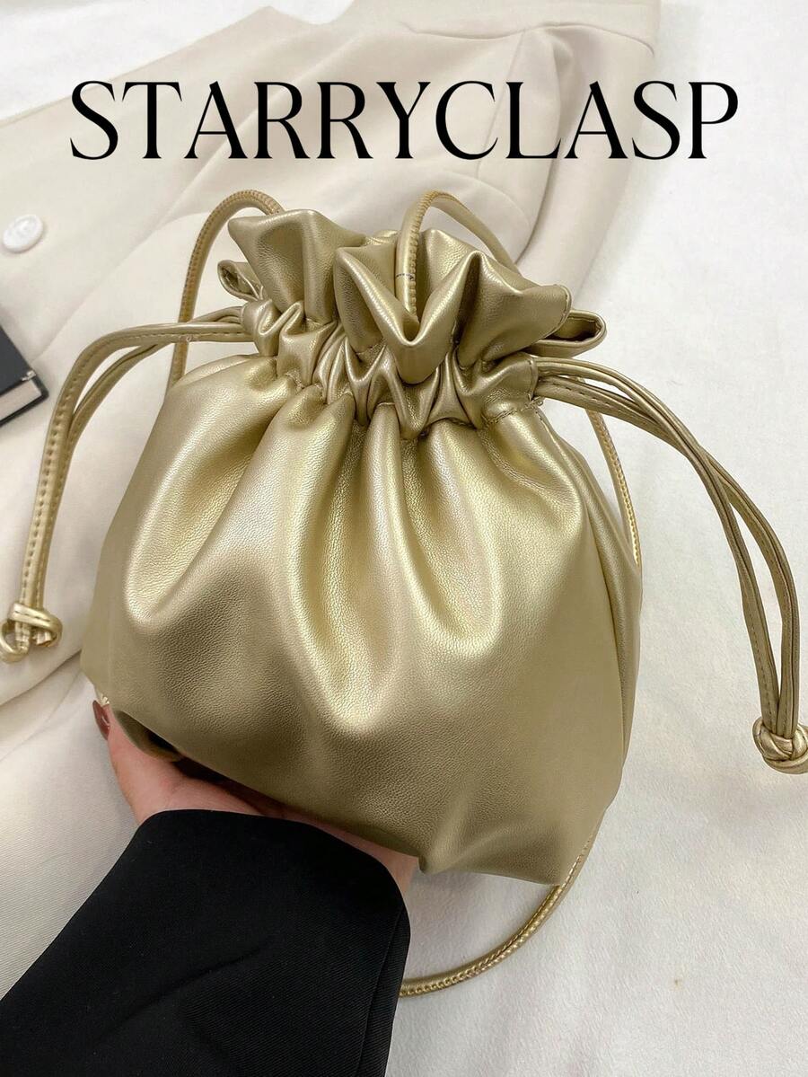 Bolso de cubo cruzado casual con cordón, versátil y de moda - Dorado - Ver 1