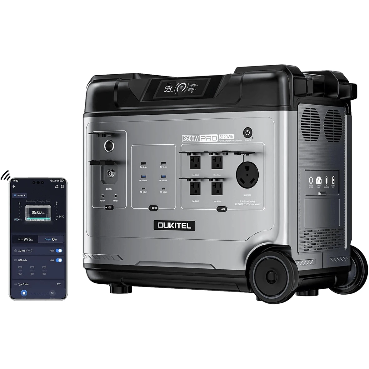 OUKITEL P5000 Pro Solar Generator(2025 NEW), 5120Wh Solar Power Station With 5x3600W AC Outlets (6000W Peak), 1800W Fast Charging, Emergency Power Station For Home, Camping & RVs, Battery Backup - 查看 1