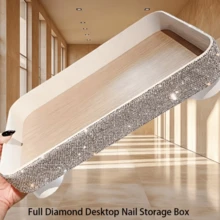 镶满水钻的桌面指甲油收纳盒，展示托盘设计，实用塑料指甲油整理容器 - 銀色 - 查看 3