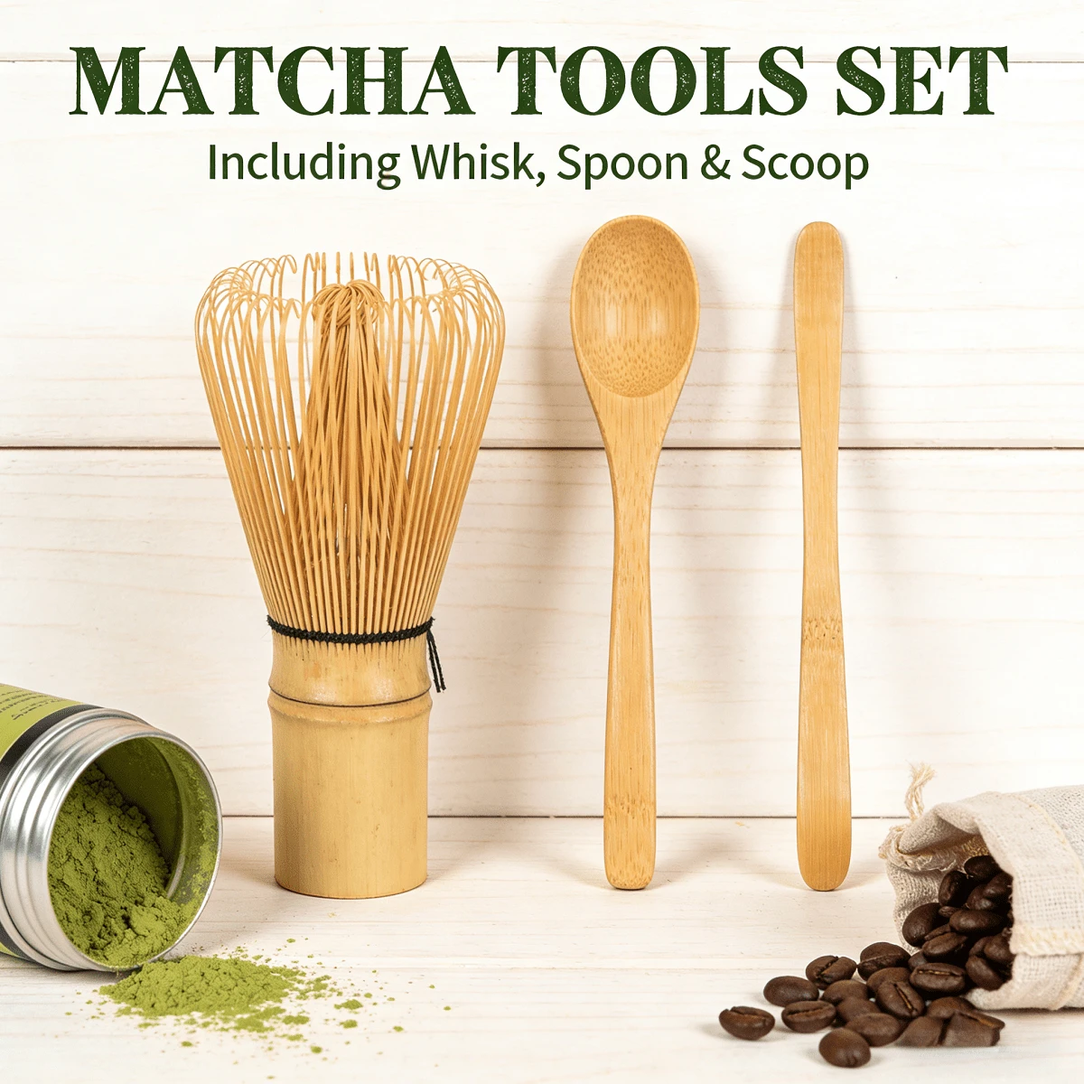 Japanese Style Matcha Tea Tools Set, Includes Genuine Bamboo Matcha Whisk, Tea Brush, Tea Spoon, 2-In-1 Coffee & Tea Grinder, Tea Ceremony Accessories - Multicolor - View 1