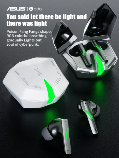  سماعات أذن لاسلكية حقيقية من ASUS مع صوت محيطي 5.3 ، ميكروفون مدمج ، تحكم باللمس ، علبة شحن ، عمر بطارية طويل ، متوفرة باللونين الأسود والأبيض