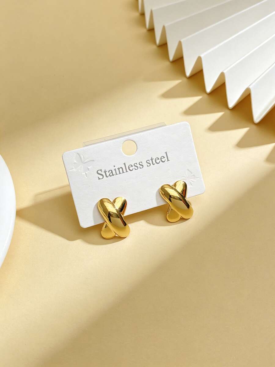 低过敏性不锈钢镀金耳环，哑光表面，厚实设计，时尚个性几何纹理轻盈耳环，复古风格，适合派对或作为礼物。女士耳环，时尚厚实独特吊坠耳环，女士镀金耳环套装，精致镀金吊坠耳环，低过敏性时尚首饰，女士礼物，派对礼物 - 彩色 - 查看 1