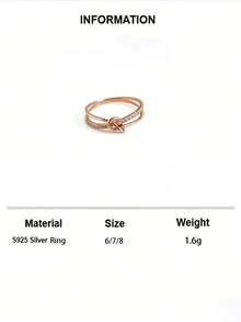 1pc S925 Sterling Silver Synthetic Zirconia Knot Line Silver Ring, Exquisite Jewelry Gift, Suitable For Vintage Women Jewelry, Gift For Lover - Rose Gold - View 7
