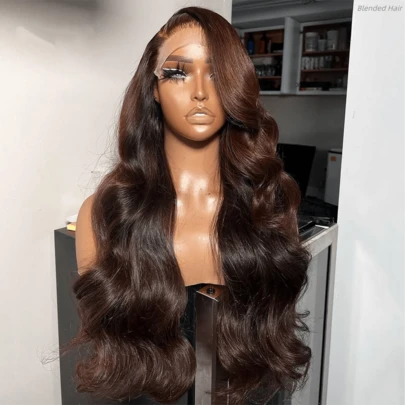 200% 密度巧克力棕色水波纹假发，13x4 高清透明蕾丝前额假发，深棕色 4# 染色假发，5x5 水波纹预剪无胶假发，预先拔毛，带婴儿发和自然发际线，100% 巴西原生人发混纺，女士专用