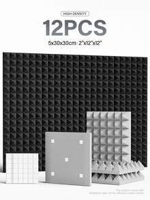 12片装 12英寸 x 12英寸 x 2英寸吸音泡沫板 - 阻燃吸音隔热泡沫，用于减少回声和控制噪音 - 适用于录音室、办公室、音乐厅和家居装饰 - 带双面胶 - 彩色 - 查看 1