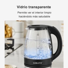 Hervidor Eléctrico de Vidrio 2L 1500W con Luz Azul LED / Jarra Tetera Transparente Apagado Automático / Hervidor Rápido para Té Café Infusiones Leche / Base Acero Inoxidable + Protección contra Ebullición en Seco / Vidrio Borosilicato Resistente + Filtro Antical / Ideal Cocina Hogar Oficina - Negro - Ver 5