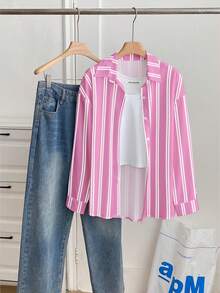 Women's Casual Basic Striped Pointed Collar Long Sleeve Shirt (With Button Pocket), Suitable For Spring, Autumn And Winter, Daily Commute Outfit - Multicolor - View 3