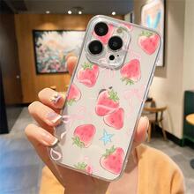 Esta funda Lazo de fresa compatible con los  16E/15/14/13/12/11/Pro/Plus/Pro Max/Mini de Apple, así como con los  Galaxy S/A/M/Note, S/G/EDGE/E, Honor 400/MAGIC/X, OPPO RNO/A/F, 14/Redmi/POCO/Note. Transparente, sencilla, elegante y duradera, está hecha de TPU. Es ideal para diversas ocasiones festivas como San Valentín, Halloween, Navidad y Año Nuevo, ideal para uso personal o como regalo. - transparente - Ver 4