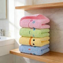 100% Cotton Cartoon Embroidered Smiling Face Pattern Small Towel, Soft & Absorbent, Cute Rectangular Face Towel For Home Use - Baby Blue - View 6