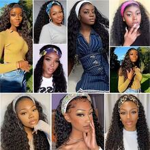 Deep Wave Headband Wig Human Hair 26 Inch Headband Wigs For Women Human Hair Glueless None Lace Front Curly Wave Wigs Brazilian Virgin Hair Wear And Go Glueless Wig 200% Density Natural Black Color - Natural Black - Xem 7