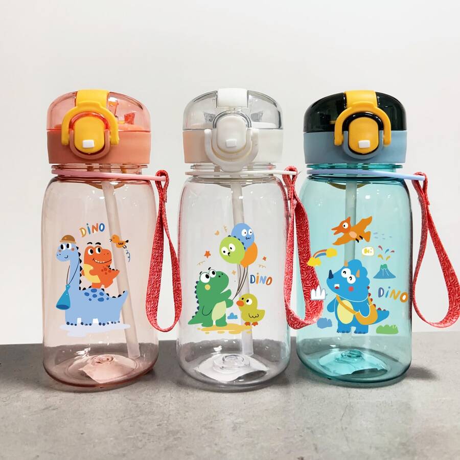 1pc 420ml Kids Water Bottle, Student Water Bottle, Cute Gift For Girls & Boys, Straw Cup, Suitable For Outdoor, School, Sports, Graduation, Cartoon Animal Theme, Portable