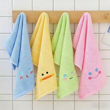 100% Cotton Cartoon Embroidered Smiling Face Pattern Small Towel, Soft & Absorbent, Cute Rectangular Face Towel For Home Use - Baby Blue - View 1