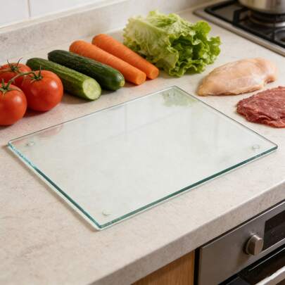Thớt kính cường lực, chống trầy xước, chịu nhiệt, chống vỡ, thiết kế hình chữ nhật với cạnh thẳng, đế chống trượt, chất liệu kính trong suốt, thích hợp để thái thịt, rau củ, trái cây, phô mai, có thể rửa bằng máy rửa chén, là vật dụng thiết yếu cho mặt bàn bếp hiện đại, hoàn hảo cho các buổi họp mặt ngày lễ, nấu ăn hàng ngày và làm quà tặng.