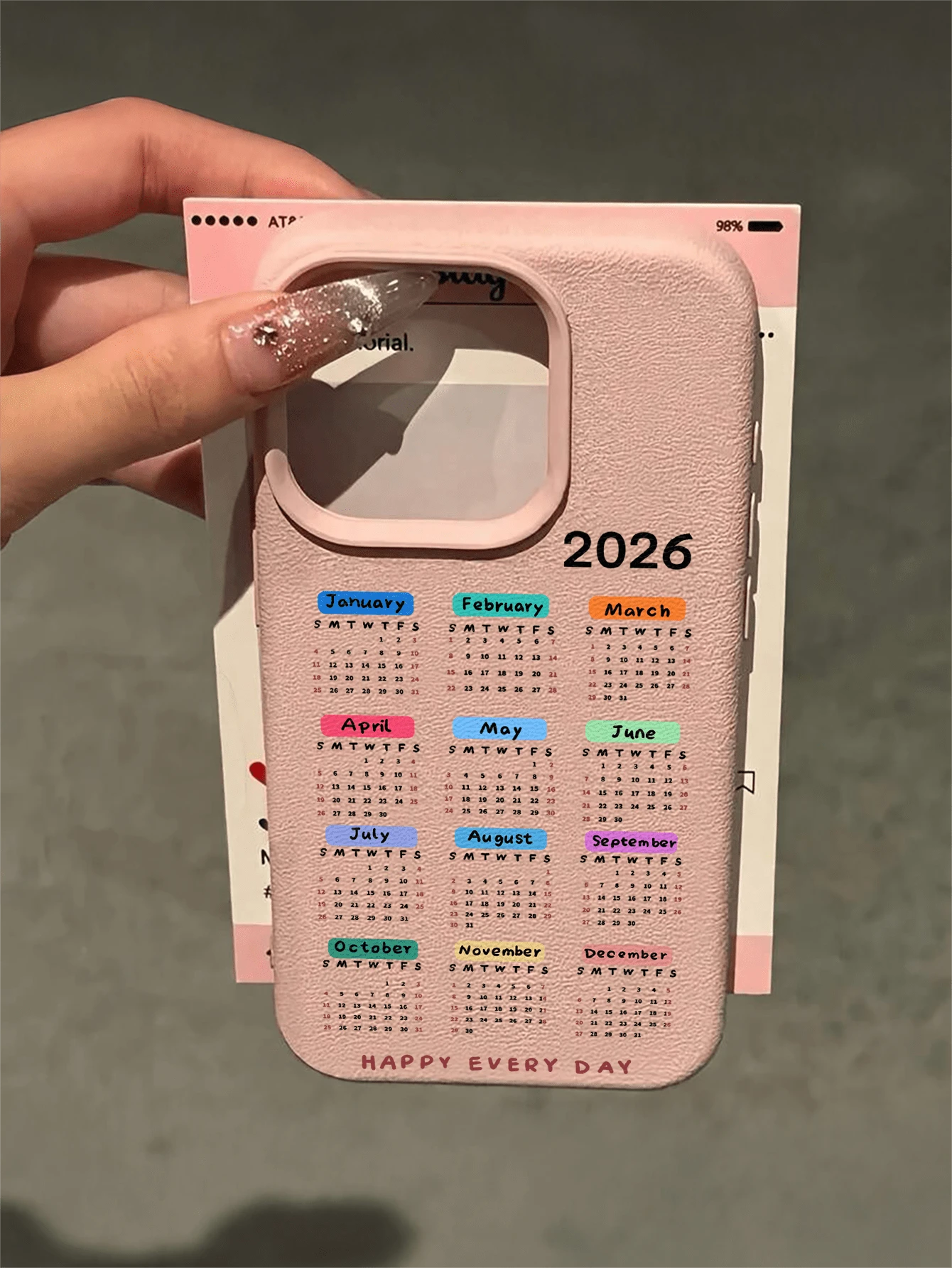 1pc Pink 2026 Calendar Minimalist Full Coverage TPU Shockproof Phone Case Compatible With IPhone 17, 16, 15, 14, 13, 12, 11 Pro Max, Air - Multicolor - View 1