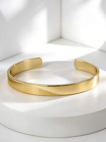 Charm-In Bracelete Aberto Minimalista Banhado a Ouro para Mulheres - Acessório Diário Elegante e Presente Clássico para Ela - Dourado - Visão 1