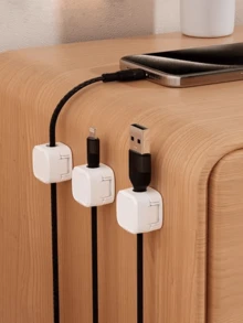 6pcs Magnetic Cable Clips: Desk Cable Management, Hidden Charging Cable Organizer, Suitable For Nightstand, Kitchen Appliances, Office Supplies - Plastic Material