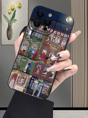 1pc Ramadan Celebration 2D Graphic Print Creative High-End Middle Eastern Minimalist Cartoon Funny Creative Flag Statue Design Suitable For Gifting To Elders, Friends, Family, Couples, Birthday, Festivals, Black Matte Soft Protective Dust-Proof Waterproof Case Compatible With IPhone 16/15/14/13/12/11/Pro/ProMax/X/XR/XS/XSMAX/7/8/PLUS And Models