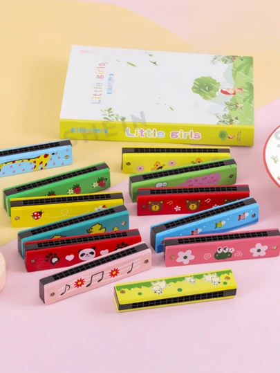 6 beschilderde mondharmonica's, dubbelrijige bespeelbare mondharmonica, geschikt voor beginners, educatief speelgoed voor jonge kinderen, hulpmiddel voor muzikale ontwikkeling, creatief cadeau. Een ideaal klein cadeautje voor Valentijnsdag, Pasen, verjaardagen, Ramadan en andere feestdagen.