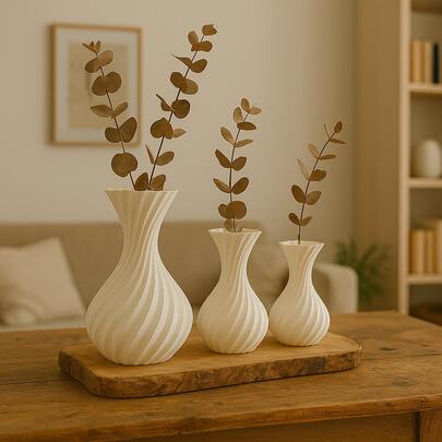 Kit 3 Vasos Decorativos Modernos Espiral para Sala ou Quarto – Design Minimalista e Elegante