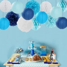 14pcs Hanging Paper Lantern Set - Blue & White, Suitable For Weddings, Birthdays, Anniversaries, Graduations And Other Occasions, Lantern Decor
