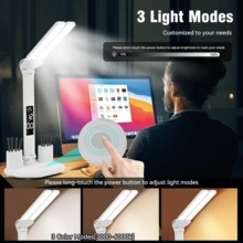 1-Pack Dual-Head USB Rechargeable LED Desk Lamp Supports Three Dimming Levels (White Light - Warm Light - Soft Light), Includes A Calendar Clock, And Is Foldable, Suitable For Reading And Nighttime Lighting. - trắng - Xem 9